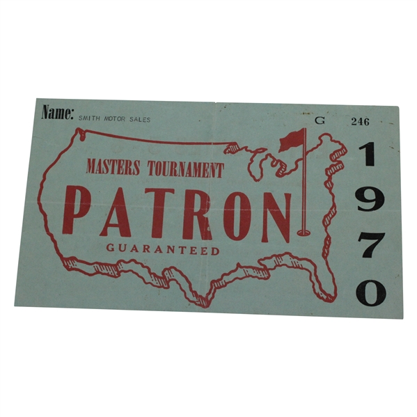 1970 Masters Patron Parking Pass - Very Good Condition