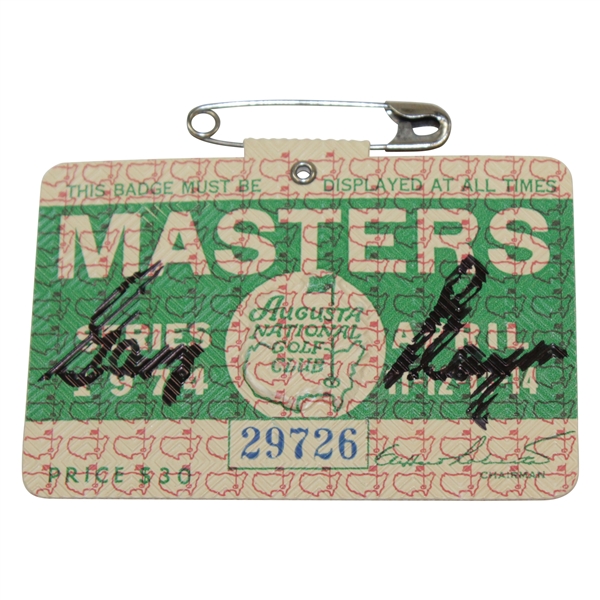 Gary Player Signed 1974 Masters SERIES Badge JSA ALOA