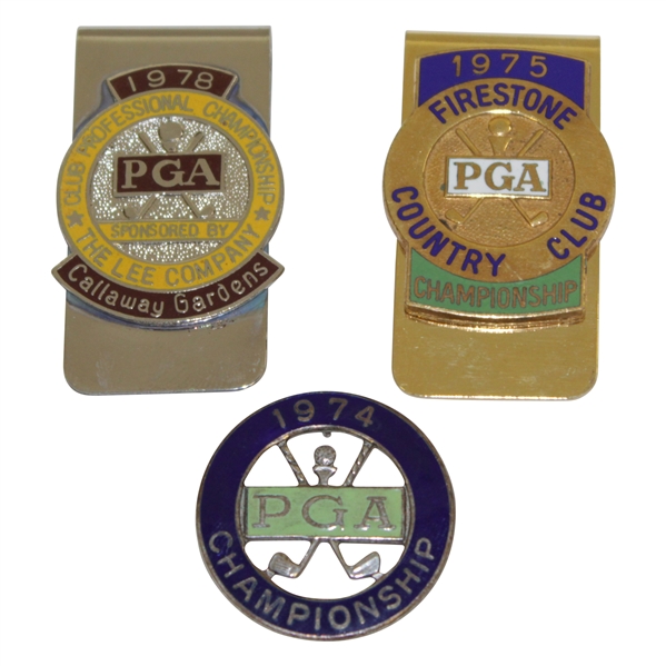 1974, 1975, & 1978 Championship Money Clips/Badges - PGA & Club Professional Championships
