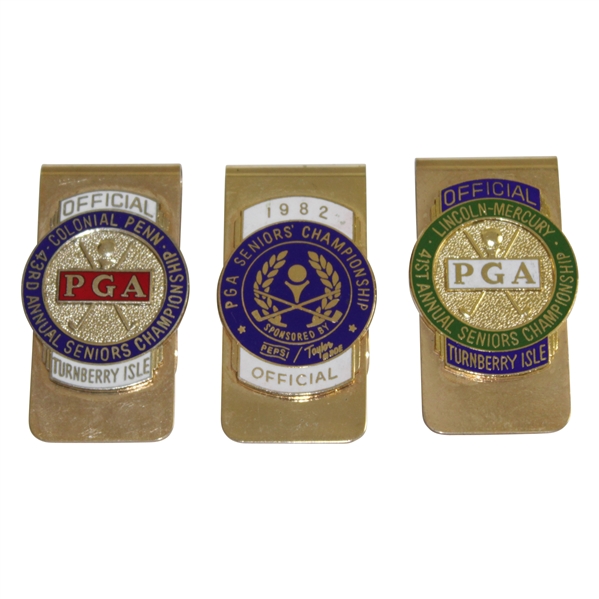 Three(3) PGA Seniors' Championship Commemorative Money Clips - 1982, 41st, & 43rd