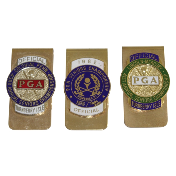 Three(3) PGA Seniors Championship Commemorative Money Clips - 1982, 41st, & 43rd