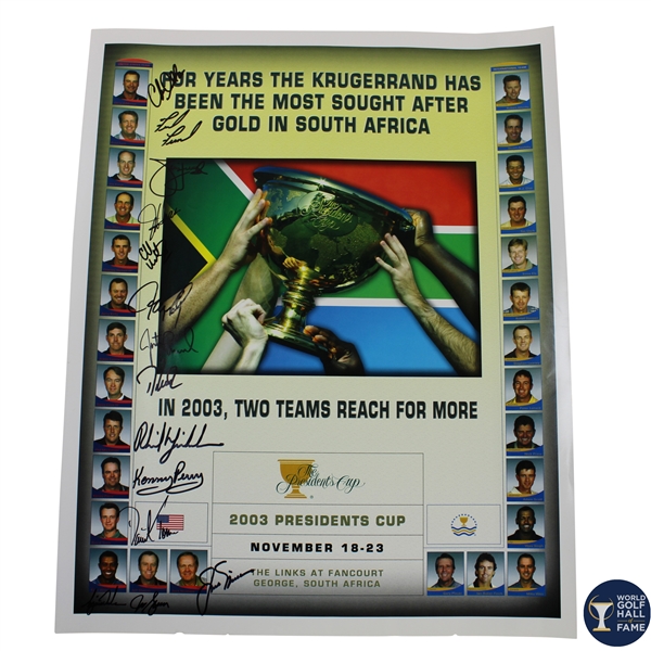 Tiger Woods , Mickelson, & Team USA Signed 2003 Presidents Cup Poster - World Golf Hall of Fame Collection JSA ALOA