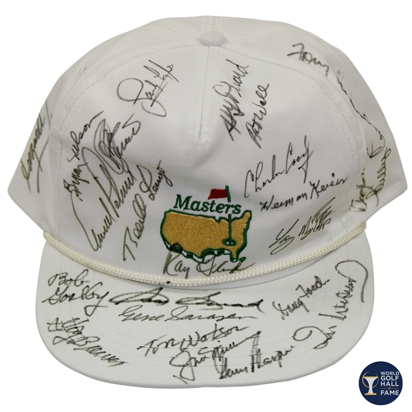 Masters Champions Multi-Signed Masters White Logo Hat - World Golf Hall of Fame Collection JSA ALOA