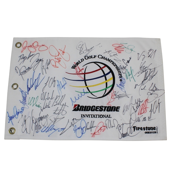 Multi-Signed Bridgestone at Firestone Embroidered Flag JSA ALOA