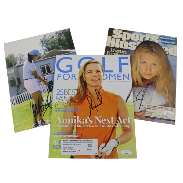 Annika Sorenstam Signed Golf For Men Magazine JSA #PP58208 , Michelle Wie Signed Photo JSA #NN70566, And Anna Kournikova Signed 2000 Sports Illustrated  JSA #NN70655