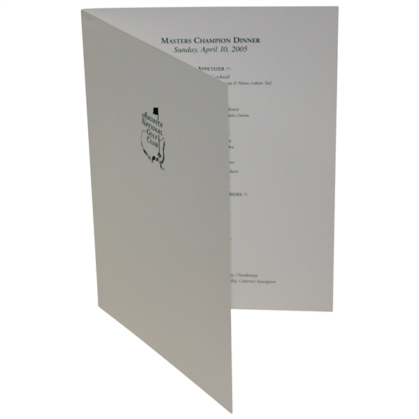 2005 Masters Tournament Champions Dinner Menu - Sunday April 10th