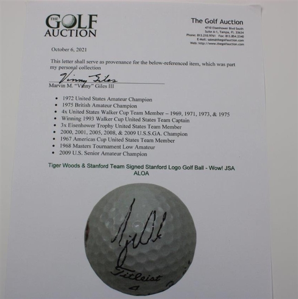 Tiger Woods & Stanford Team Signed Stanford Logo Golf Ball - Wow! FULL JSA #XX09813