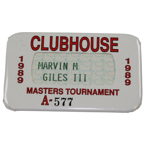 1989 Masters Tournament Clubhouse Badge #A-577 - Marvin M Giles III