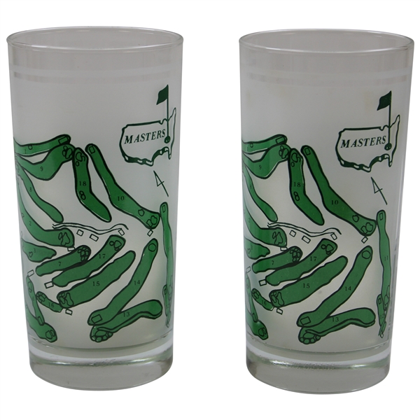 Lot of Two (2) Classic Masters Course Layout with Scorecard Frosted Drinking Glasses