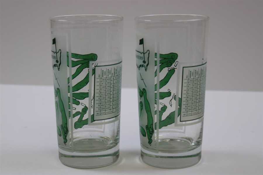 Lot of Two (2) Classic Masters 'Course Layout with Scorecard' Frosted Drinking Glasses