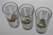 Three (3) Masters Commemorative Glasses from Tiger Wins - 1997, 2001 & 2005