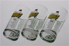 Three (3) Masters Commemorative Glasses from Tiger Wins - 1997, 2001 & 2005