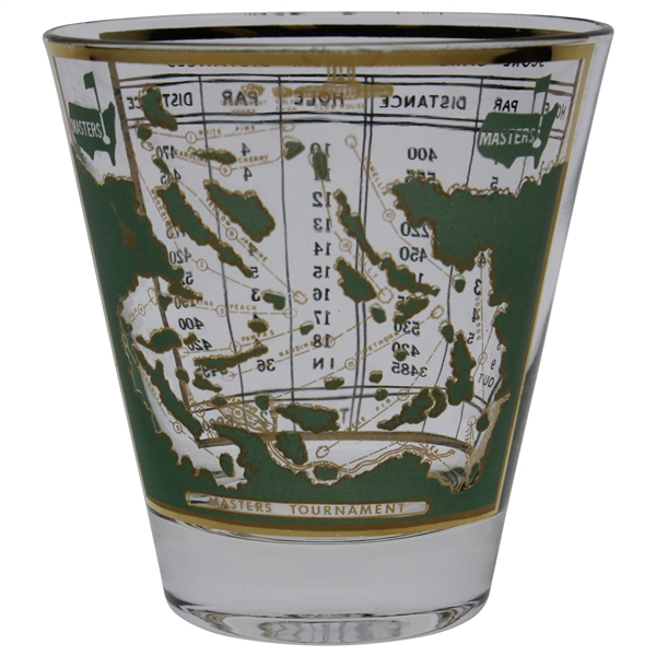 Classic Gold Foil Trimmed Masters Course Layout with Scorecard Rocks Glass
