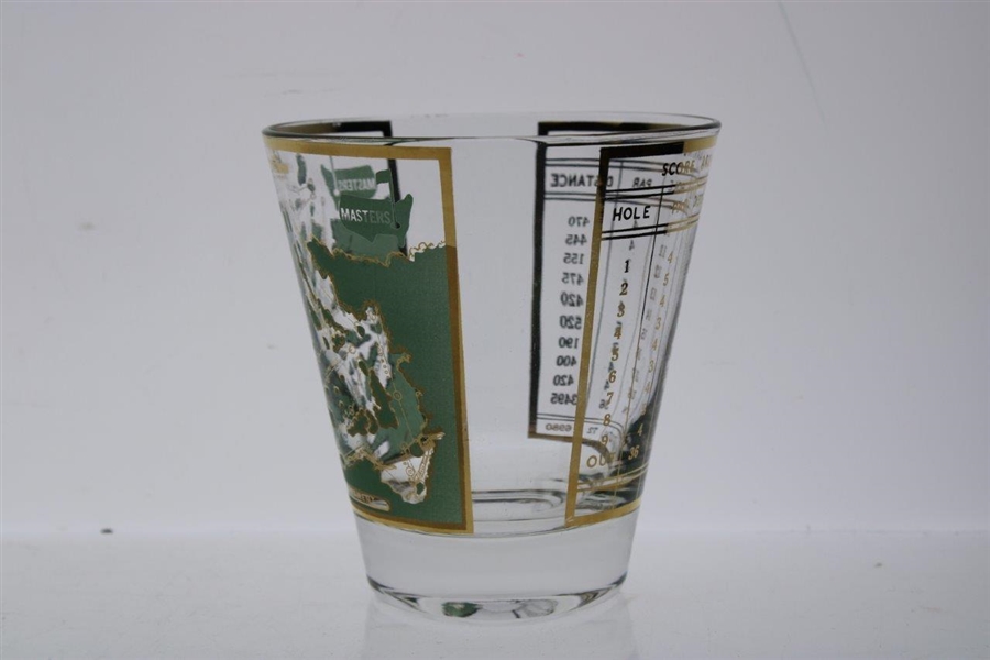 Classic Gold Foil Trimmed Masters Course Layout with Scorecard Rocks Glass
