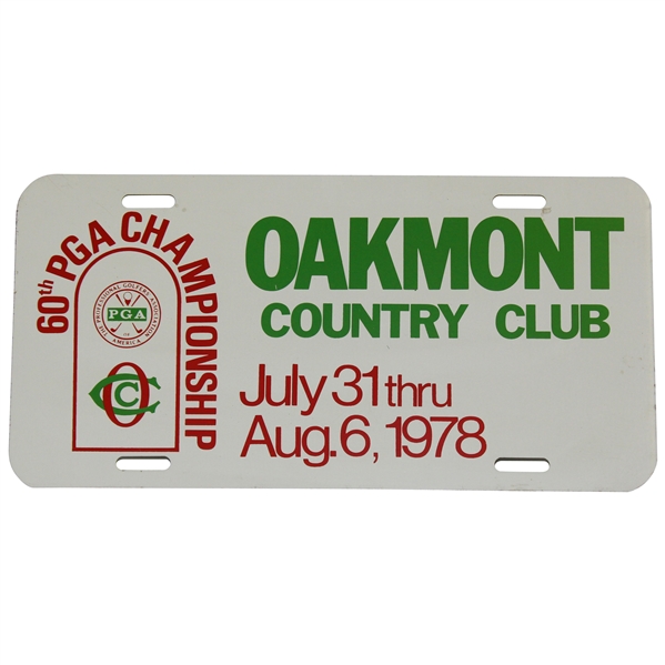 1978 PGA Championship at Oakmont Country Club License Plate - 60th PGA