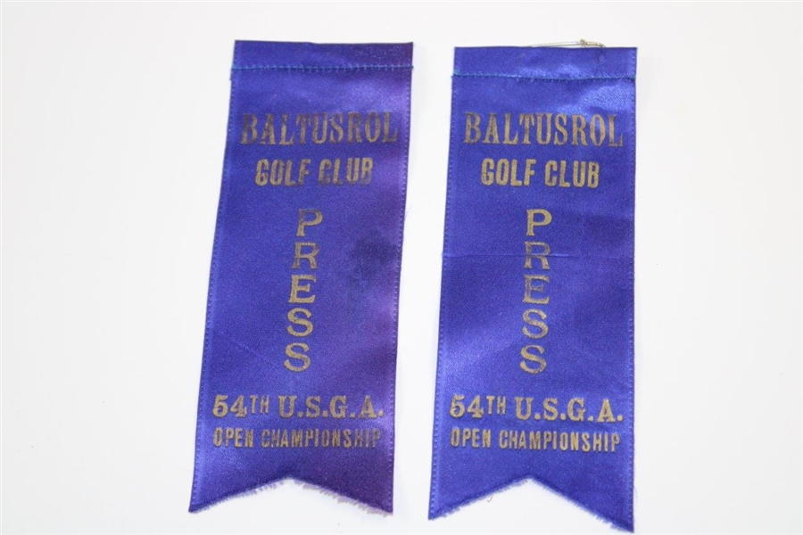 1954 US Open at Baltusrol Two Press Ribbons, Two Grounds/Clubhouse Badges & Guest Badge