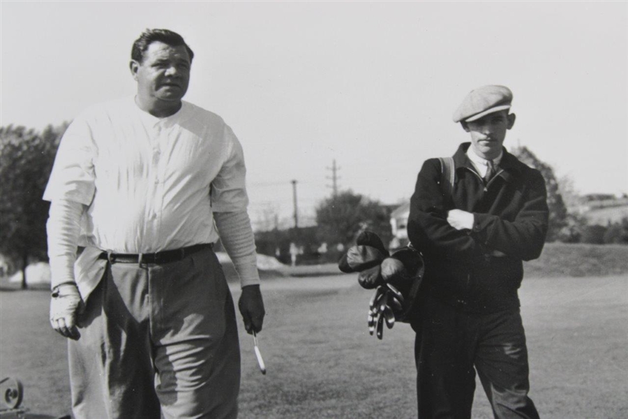 Babe Ruth with Golf Club & Caddie Photo