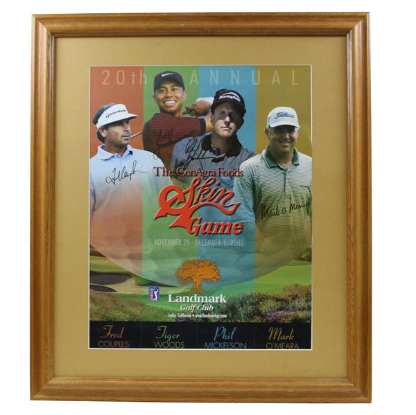 Tiger Woods, Mickelson, Couples, & OMeara Signed 2002 Skins Game Poster - Framed JSA ALOA