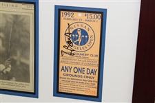 Tiger Woods Signed 1992 Newspaper Photo with 1992 Nissan Open Ticket - Framed JSA FULL Letter