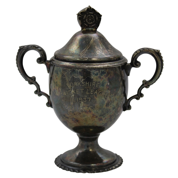 1937 Yorkshire Cricket League Small Trophy Cup with Lid