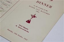 1961 Ryder Cup USA & Great Britain Team Signed Hotel Dinner Menu (Missing O'Connor) JSA ALOA