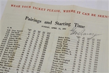 Gene Sarazen Signed 1954 Masters Tournament Sunday Pairing Sheet - Fold Creases JSA ALOA