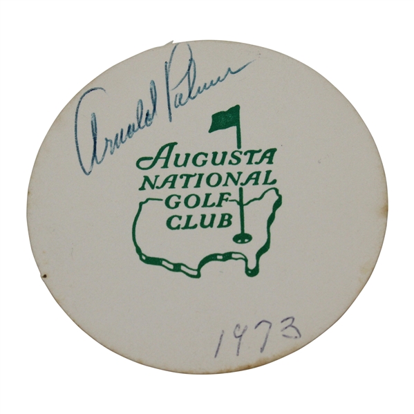 Arnold Palmer Signed Classic Augusta National Golf Club Coaster with 1973 JSA #JJ71085