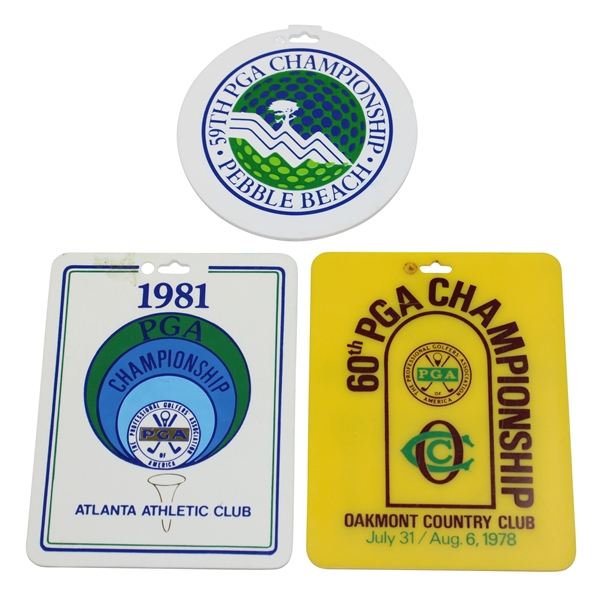 1977 (Pebble Beach), 1978 (Oakmont CC), & 1981 (AAC) PGA Championship Bag Tags - 59th,60th & 63rd