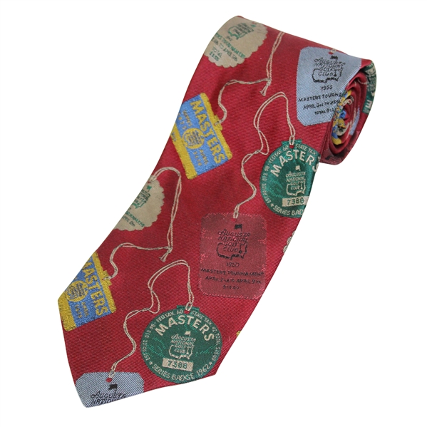 Classic Augusta National Golf Club Silk Red /Badges/Tickets Themed Neck Tie - Used