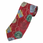 Classic Augusta National Golf Club Silk Red /Badges/Tickets Themed Neck Tie - Used