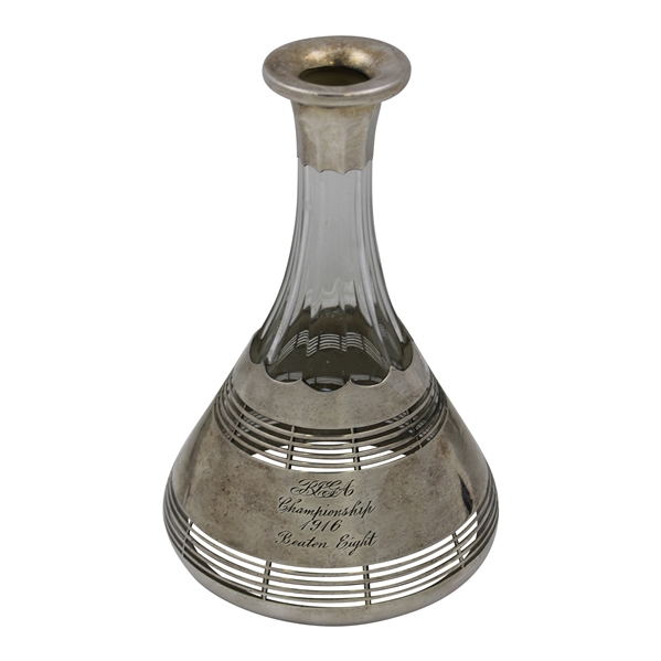 1916 R.I.G.A. Championship Beaten Eight Sterling Overlay Decanter
