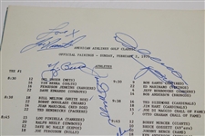 Joe Dimaggio, Yogi Berra, Joe Namath & others Signed 1975 American Airlines Pairing Sheets JSA ALOA
