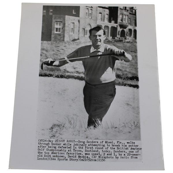 Doug Sanders at British Amateur 1956 Wire Photo - Jokingly Attempting To Break Putter