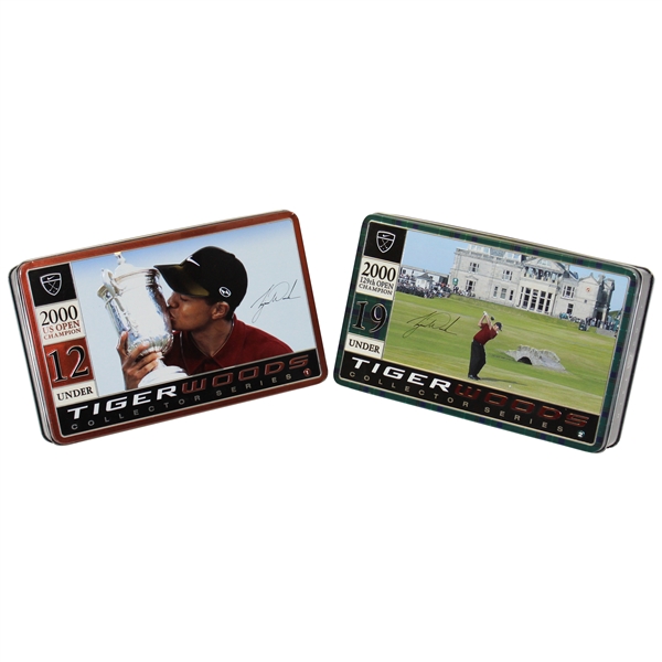 Tiger Woods Collector Series Commemorative Dozen Golf Ball Tins - 2000 Us Open & OPEN Championship