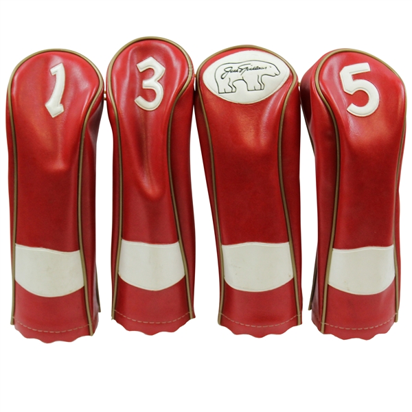 Classic Set of Four (4) Jack Nicklaus Golden Bear Golf Club Head Covers - Red with White 