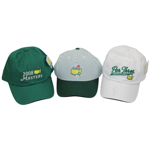 2008, Striped, & 2013 Par 3 Masters Tournament Caddy Hats - Unused