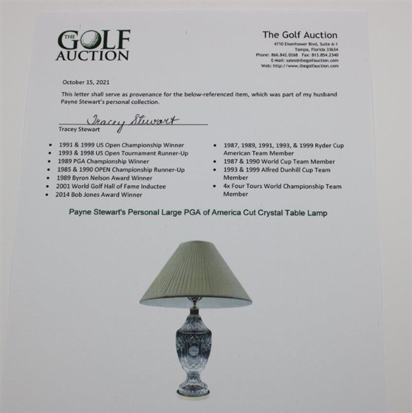Payne Stewart's Personal Large PGA of America Cut Crystal Table Lamp