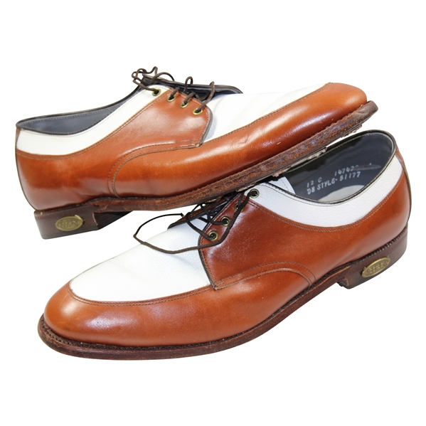 Payne Stewarts Personal Pair of Brown with White Footjoy Golf Shoes - Size 12c
