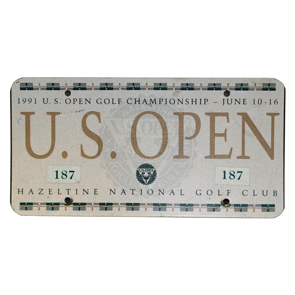 Champion Payne Stewart's Personal 1991 US Open at Hazeltine Golf Club Contestant License Plate #187