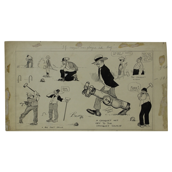 Original Clare Briggs Pen & Ink If Croquet Was Played Life Golf Cartoon Featuring Golf Book Depiction Illustration - 1916