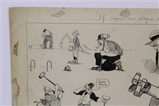 Original Clare Briggs Pen & Ink 'If Croquet Was Played Life Golf' Cartoon Featuring 'Golf' Book Depiction Illustration - 1916
