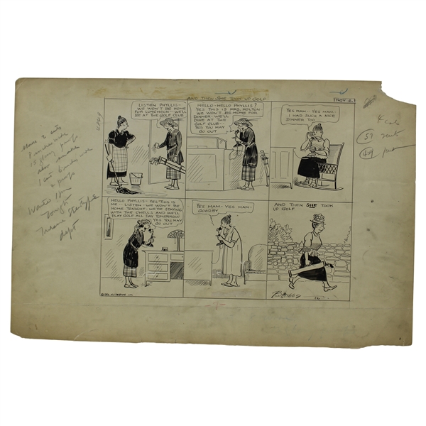 Original Clare Briggs Pen & Ink And She Took Up Golf Cartoon Strip For New York Tribune - November 6, 1926