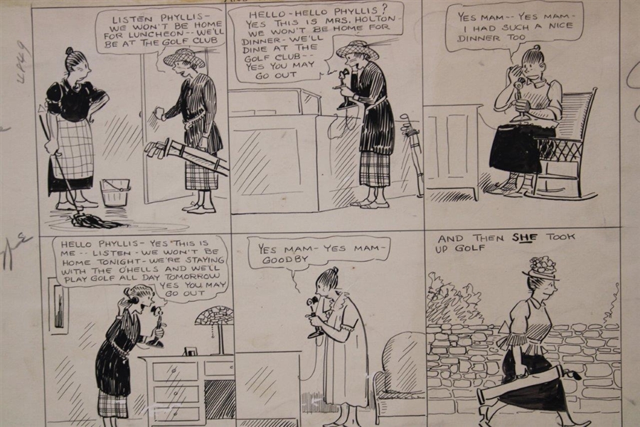 Original Clare Briggs Pen & Ink 'And She Took Up Golf' Cartoon Strip For New York Tribune - November 6, 1926