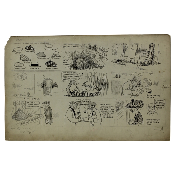 Original Clare Briggs Pen & Ink A Hint To Golf Cap Manufacturers Cartoon