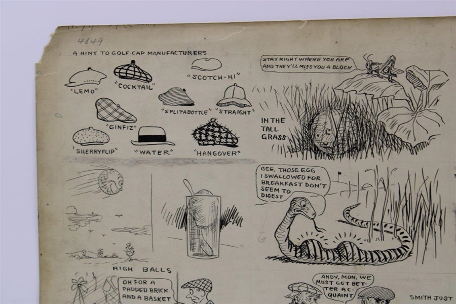 Original Clare Briggs Pen & Ink 'A Hint To Golf Cap Manufacturers' Cartoon
