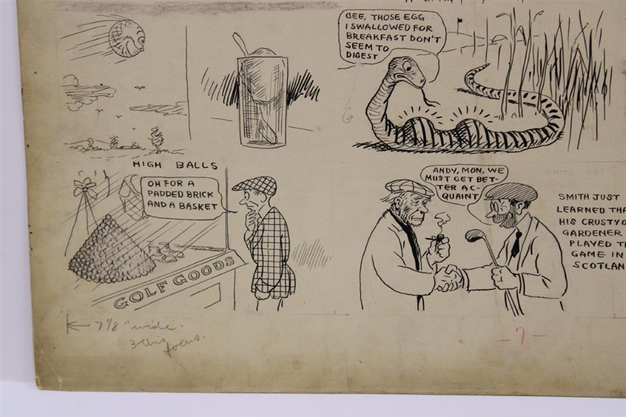 Original Clare Briggs Pen & Ink 'A Hint To Golf Cap Manufacturers' Cartoon