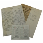 Henry Puget (Cypress Point Pro) Signed Handwritten April 1942 Letter with Scorecards - Babe at Cypress JSA ALOA