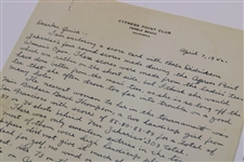 Henry Puget (Cypress Point Pro) Signed Handwritten April 1942 Letter with Scorecards - Babe at Cypress JSA ALOA