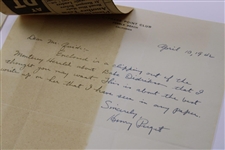 Henry Puget (Cypress Point Pro) Signed Handwritten April 1942 Letter with Scorecards - Babe at Cypress JSA ALOA