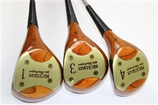 Set of Three (3) Macgregor Nicklaus DIV Laminated Woods with Golden Bear Logo Face - 1, 3 & 4 Woods